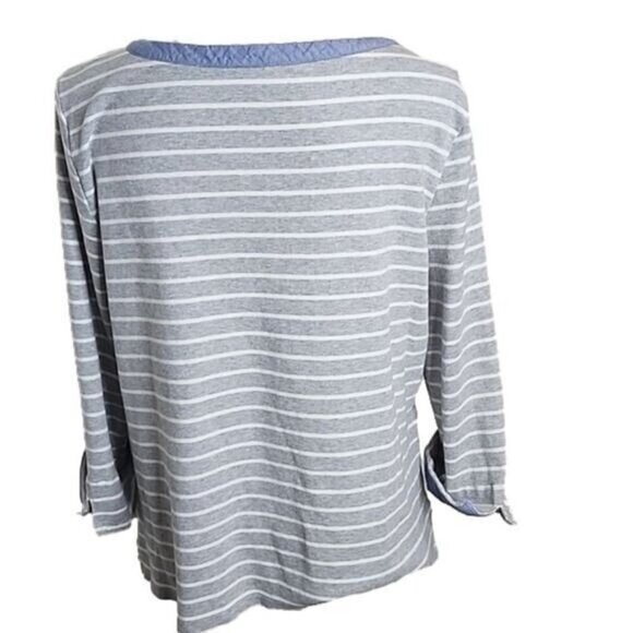 Nautica womens 3/4 sleeve gray and white striped top with denim trim, size XXL - Picture 3 of 5